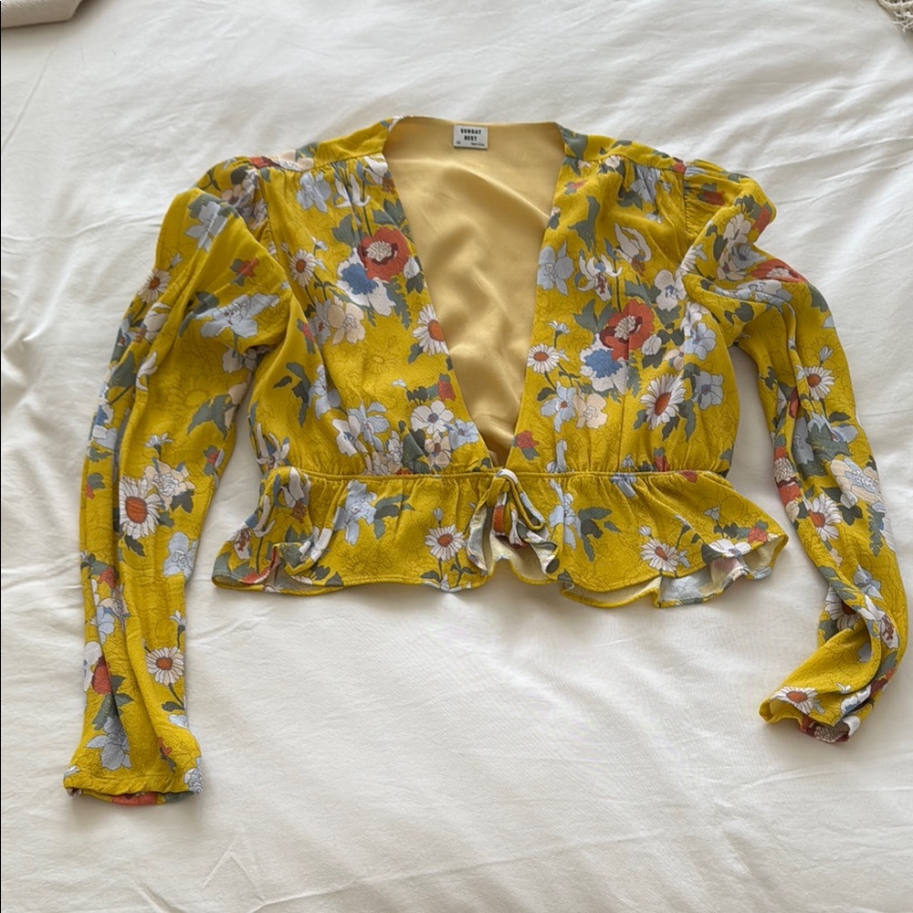 Sunday Best Yellow Puff Sleeve Crop Blouse